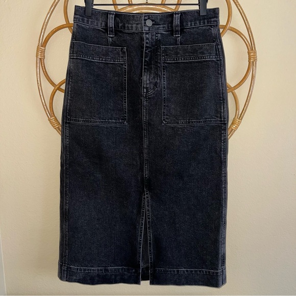 Madewell Jean Midi Skirt Stretch Straight Demim Black Cadman Wash - Picture 5 of 14